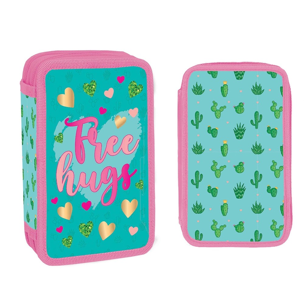 Penar scolar, imprimeu FREE HUGS, echipat cu 29 piese, 2 fermoare, material textil - imagine 5